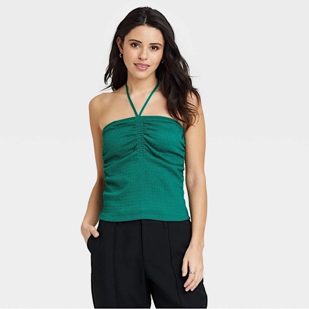 A New Day Women's Slim Fit Textured Halter Top W/ Neck Tie Size Medium